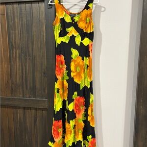 Floral Maxi Dress in Black and Orange